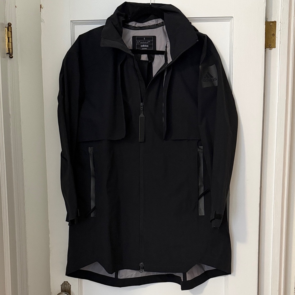 adidas Black Women's Hooded Raincoat with Zip Pockets